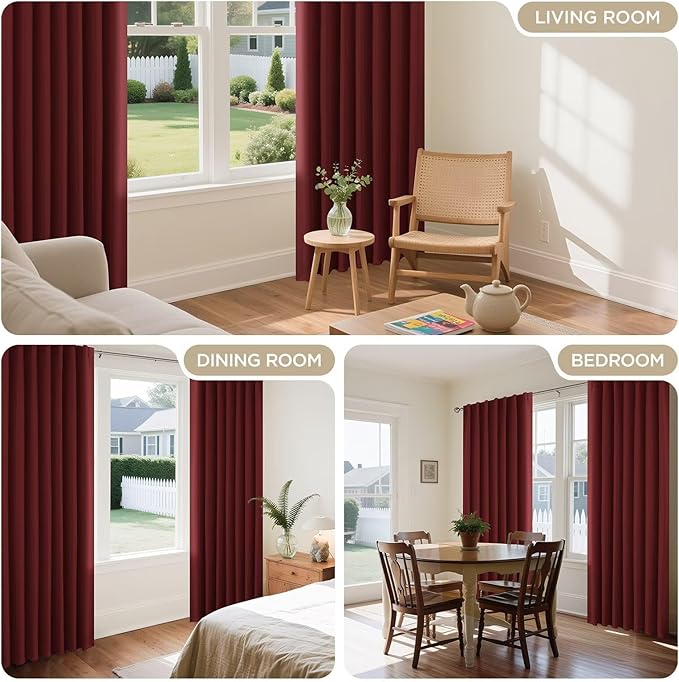 Joydeco 72 Inch Blackout Curtains for Bedroom, Thermal Insulated Black Out Curtains, Room Darkening Drapes for Living Room Window Rod Pocket Back Tab (W52 x L72 Inch, Burgundy Red)-CubbioJoy