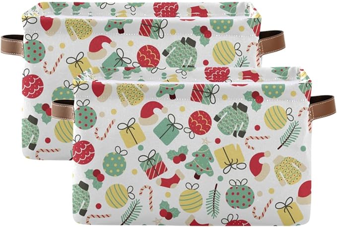 Christmas Storage Basket Tree Candy Canes Socks and Gift Storage Bins Organizer Bag Collapsible Closet Shelf Baskets Cube with handle for Baby Cloth Pet Toy Book 14.2×10.2×8.3 IN-CubbioJoy