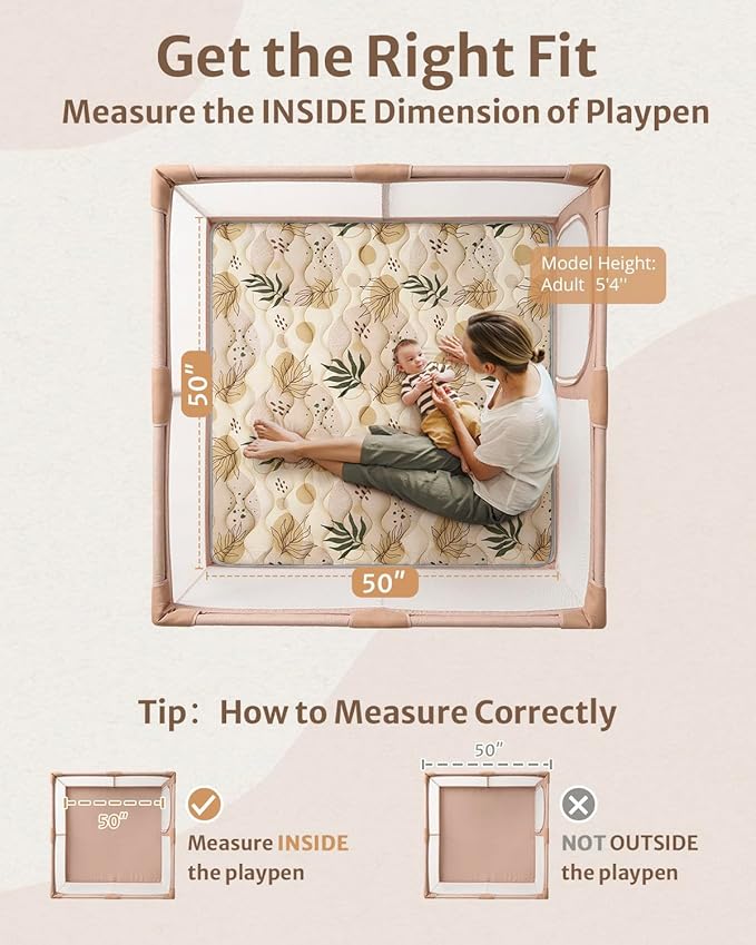 Blissful Diary Baby Play Mats for Floor, 50x50 Playpen Mat, Thick Cushioning Padding Foam Playmat for Baby and Toddlers Infants, Non-Slip & Machine Washable, Earth Tones Design-CubbioJoy