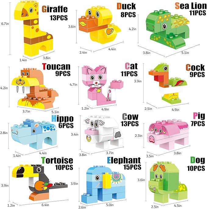 Animals Building Blocks Set, 122 Pieces Animal Building Toy Kit with Storage Box for Kids Ages 3 4 5 6 Years, Creative STEM Educational Preschool Toys for Toddlers Boys Girls Christmas Birthday Gift-CubbioJoy