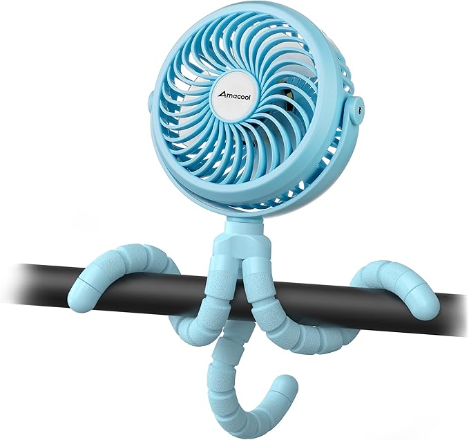 AMACOOL Battery Operated Stroller Fan Flexible Tripod Clip On Fan with 3 Speeds and Rotatable Handheld Personal Fans for Car Seat Crib Bike Treadmill (Blue)-CubbioJoy