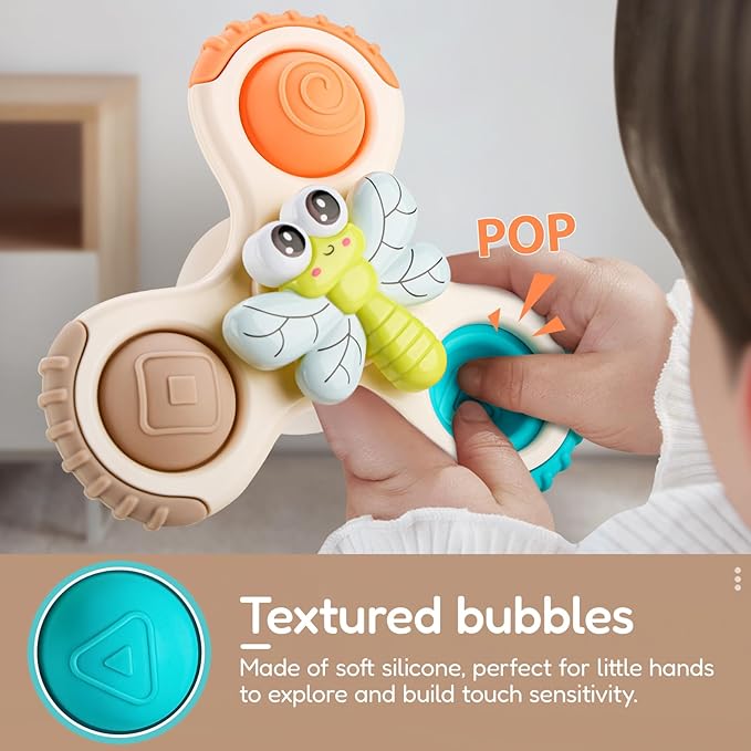 ALASOU 3PCS Pop Suction Cup Spinner Toys for 1 Year Old Boy Girl|Novelty Spinning Tops Toddler Toys Age 1-2|Sensory Baby Bath Toy for Toddlers 1-3|12 18 Months Boy Birthday Gift for Infant-CubbioJoy