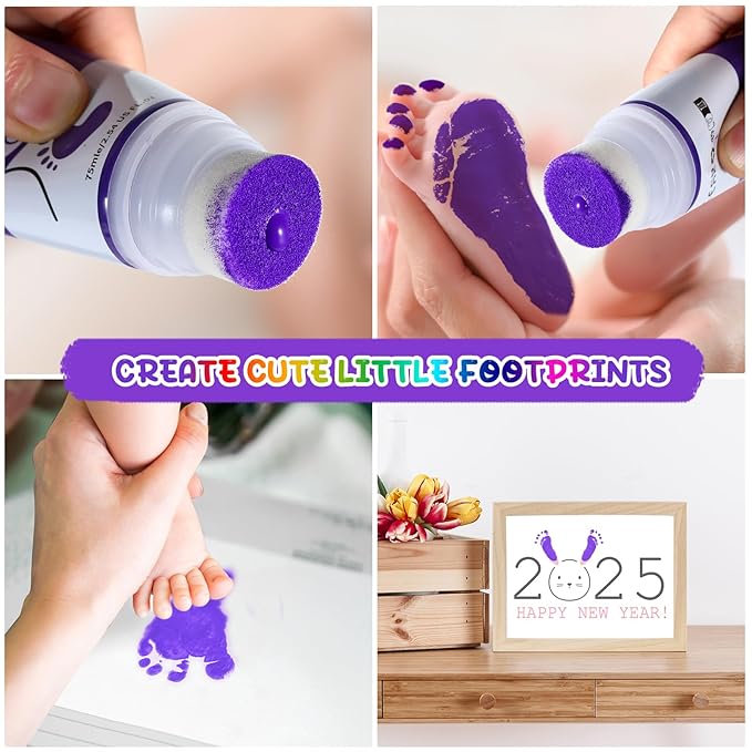 75ml Purple Baby Hand and Footprint Ink Kit, Baby Handprint Footprint Paint for Newborn Keepsake, Dog Cat Paw Print Kit, Washable, Non Toxic Acid-Free, Safe Gentle for Ideal New Mom Gifts-CubbioJoy