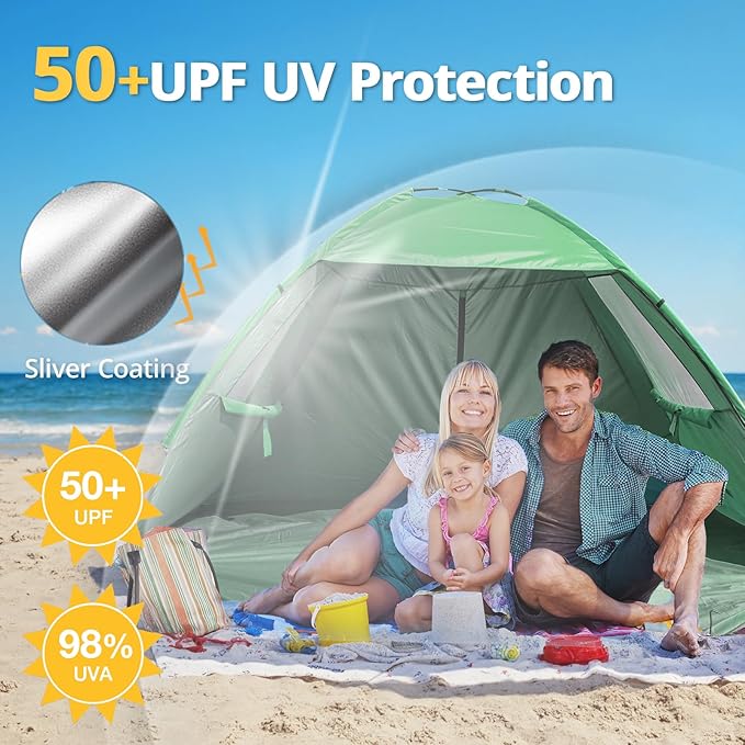 CAMEL CROWN Beach Tent UPF 50+ Sun Shelter for 2/3/5/6 Person, Lightweight Portable Sun Shade with Sand Anchor, Family Beach Day & Outdoor Adventures-CubbioJoy
