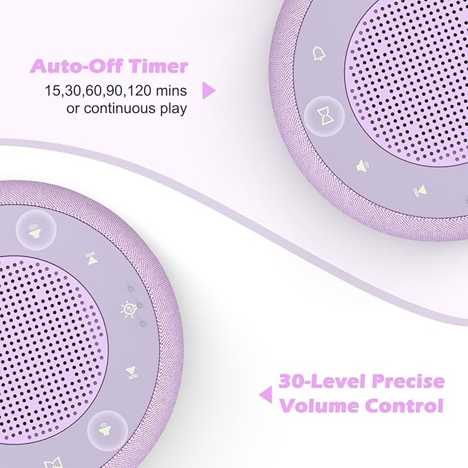 Buffbee Sound Machine & Alarm Clock 2-in-1, 0-100% Clock Face Brightness, Bottom Colored Light, Sleep Timer, Precise 30-Level Volume White Noise Machine, Digital Alarm Clocks for Bedrooms - Purple-CubbioJoy