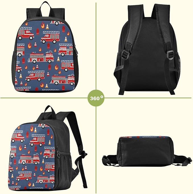 Cartoon Fire Trucks Toddler Backpack Waterproof Mini Backpack Boys/Girls Cute Small Backpack Kindergarten Pre School Bags 13 Inch-CubbioJoy
