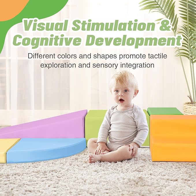 6-Piece Foam Climbing Blocks for Toddlers: Baby Foam Climbing Gym PU Leather Colorful Indoor Toy Building Blocks-CubbioJoy