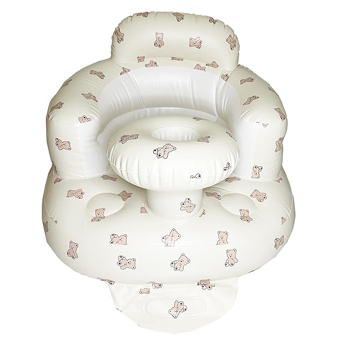 Baby Inflatable Seat for Babies 3-36 Months, Built in Air Pump, Bear Baby Support Seat Summer Toddler Chair for Sitting Up, Baby Shower Chair Floor Seater, Infant Back Support Sofa, Green-CubbioJoy
