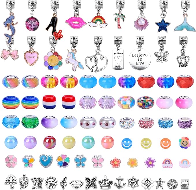 AIPRIDY 208 Pieces Charm Bracelet Making Kit,Unicorn Mermaid Crafts Gifts Set Can Inspires Imagination and Creativity,Jewelry Making Kit Perfect Gifts for Girls 5-12 Years Old (Pink+Aqua Unicorn)-CubbioJoy