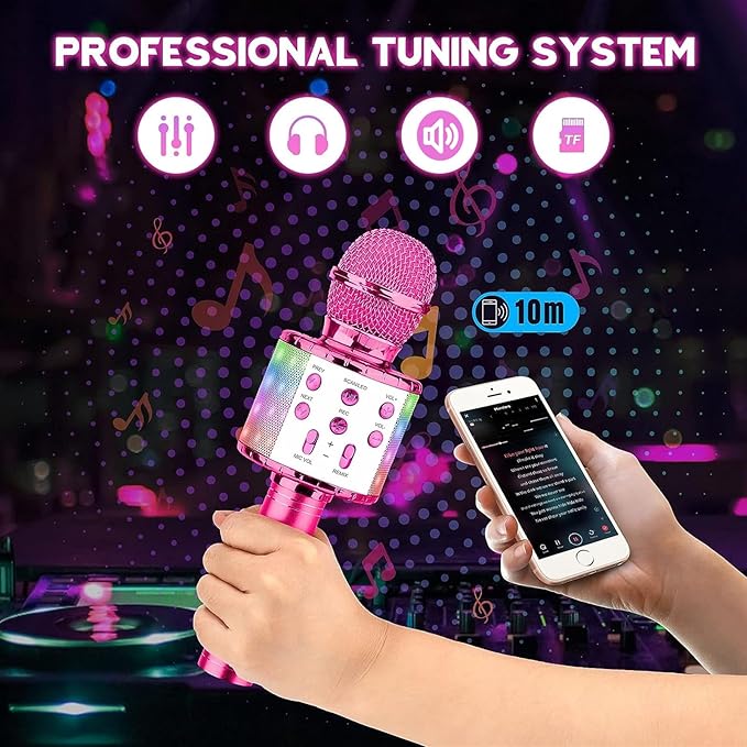 BlueFire 4 in 1 Karaoke Wireless Microphone with LED Lights, Portable Microphone for Kids, Great Gifts Toys for Kids, Girls, Boys and Adults (Purple)-CubbioJoy