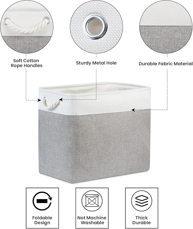 Bidtakay Large Storage Bins for Clothes Fabric Deep Baskets for Organizing Set of 2 Grey Fabric Pantry Storage Bins for Hallway Living Room Blankets 17x12x15 in Extra Large Shelf Tote Baskets-CubbioJoy