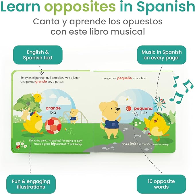 Binibi Spanish Musical Book for Babies & Toddlers 1-3 | Opuestos en el Parque | Bilingual Sound Book-CubbioJoy