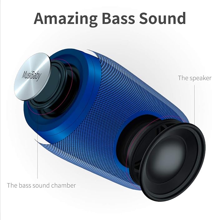 Bluetooth Speaker,MusiBaby Wireless,Waterproof,Outdoor,Portable Speaker,Dual Pairing,Loud Stereo,Booming Bass,24H Playtime Wireless Speakers for Home,iPhone,Party,Gifts(Blue)-CubbioJoy
