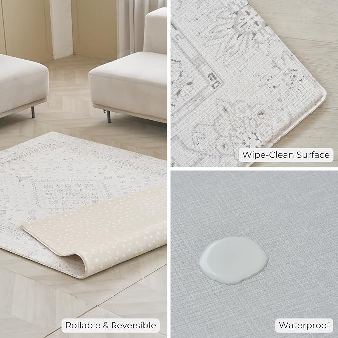 Baby Care Soft Rug (Prestige, Ikat - Persia) 98'' x 59'' Original One-Piece Reversible Rollable Waterproof Play Mat for Infants, Babies, Toddler, and Kids-CubbioJoy