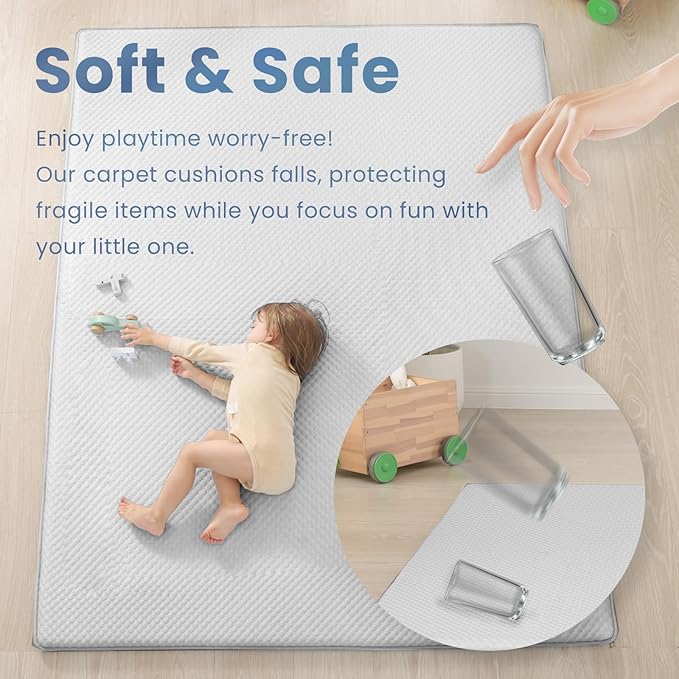 Baby Play Mat for Summer,1.3 Thick Memory Foam Cooling Floor Tummy Time Mat, Soft & Breathable, Non-Slip Rectangular for Toddlers’ Playtime & Rest(Grey,59"x79")-CubbioJoy