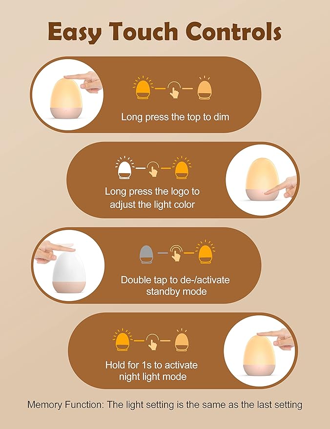 JolyWell Night Lights for Kids with Stable Charging Pad, Touch Control&Timer Setting, ABS+PC Baby Egg Lamp for Breastfeeding，Pink-CubbioJoy