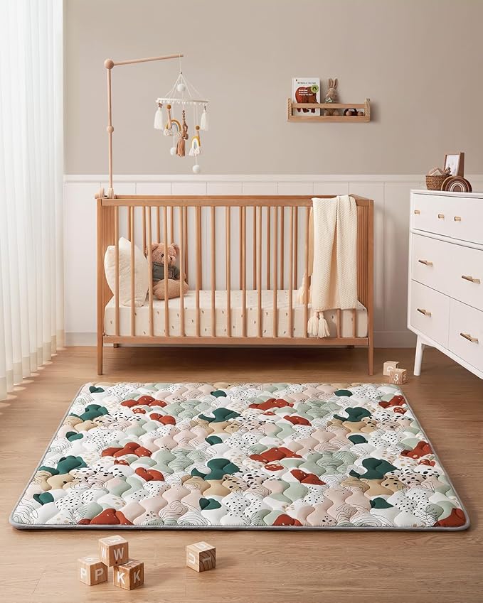 Blissful Diary Baby Play Mats for Floor, 59x59 Inch Thicker Foam Playmats for Babies and Toddlers, Soft Cushioning Baby Playpen Mat, Modern Abstract-CubbioJoy