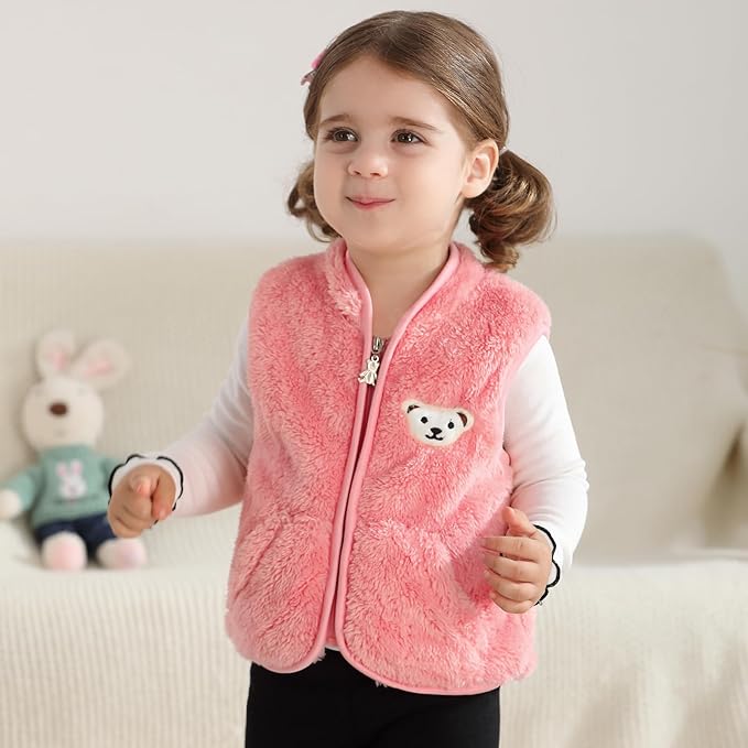 Baby Boys Girls Fleece Vest Zip Up Cute Bear Jackets Fuzzy Fall Winter Warm Clothes Newborn Outwear for Toddler Infant-CubbioJoy
