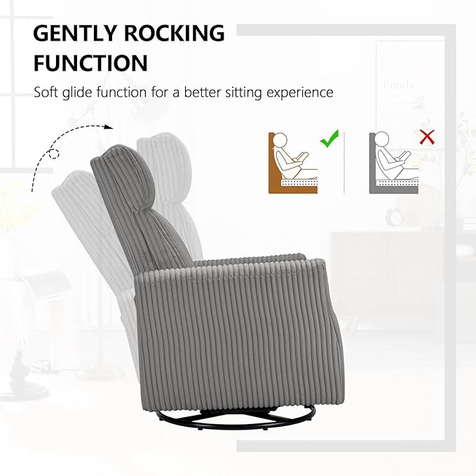 CANMOV Swivel Rocker Chair Set of 2, Swivel Accent Chair with High Back and Arms, Corduroy Glider Chair for Living Room Bedroom Nursery, Grey-CubbioJoy