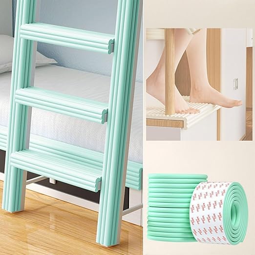 Bunk Bed Ladder Pads,Traction Treads for Stair Steps,Self-Adhesive Bunk Bed Ladder Cover Foam Padding,Soft Extra-Wide Edge Protector,Furniture 6.5 Ft Green-CubbioJoy