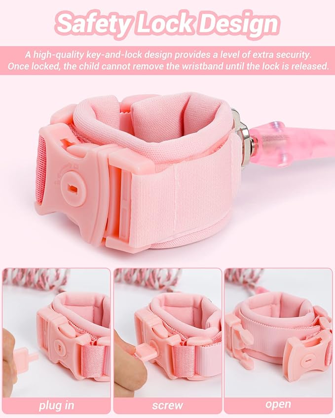 Anti Lost Wrist Link, Dr.meter 2 Pack Toddler Safety Leash with Key Lock, Reflective Child Walking Harness - Dual 8.2ft Length Pink & Blue Parent Kids Leash for Outdoor Activity Travel Gear-CubbioJoy