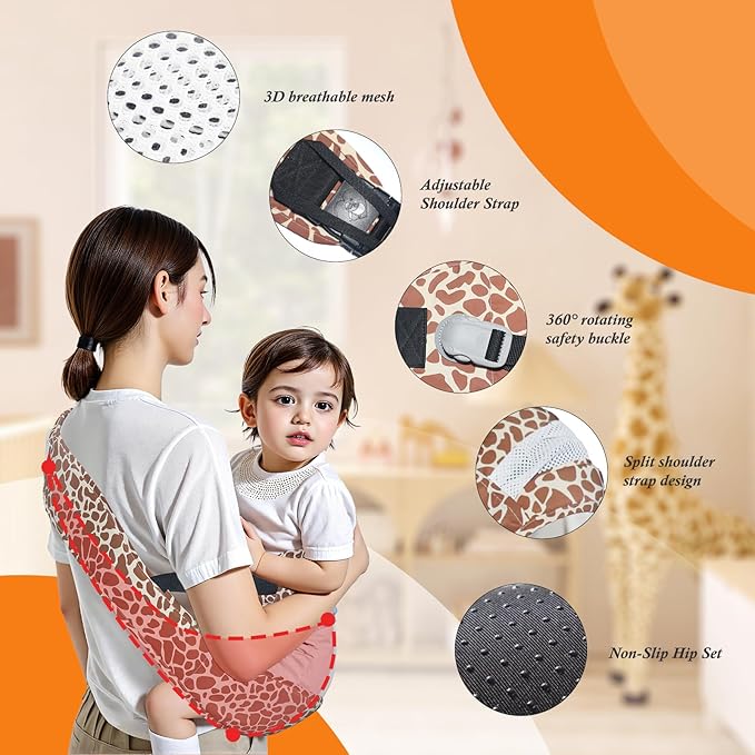 Baby Carrier Newborn to Toddler-Adjustable Baby Sling Carrier,Toddler Carrier for 25-60lbs,Comfortable Baby Sling for Hands-Free Carrying (Coral Leopard Print)-CubbioJoy