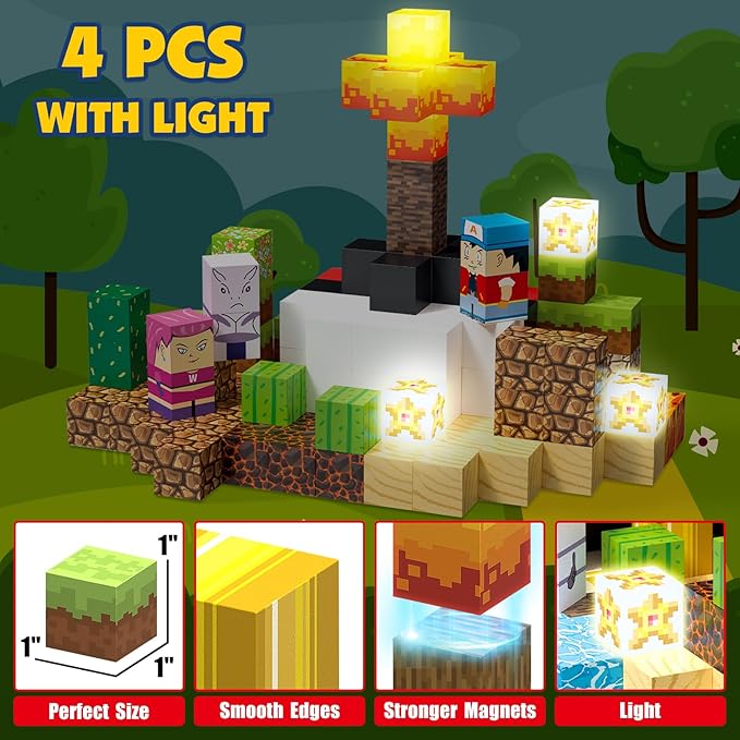 200PCS Magnetic Blocks Building Toys Set, Light Up Build 3D Magnetic Building Blocks for Kids Boys Girls Ages 3+, Magnet Cubes STEM Sensory Christmas Birthday Gift Construction Toys-CubbioJoy