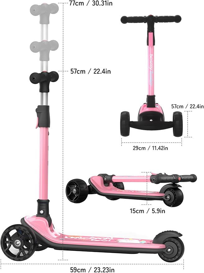 Besrey Kick Scooter for Kids Ages 3-10, 3-Wheel Folding Scooter with Adjustable Height, LED Light Wheels, Extra Wide Deck for Outdoor Activities-CubbioJoy