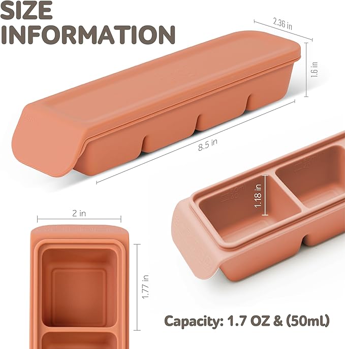 4 Section-1.7oz Gray 100% Food Grade Silicone Ice Cube Tray Food Container with Airtight Locking Lid, Fruit Vegetable Purees, Breastmilk Storage for Baby & Toddler Food | BPA Free Korea Made-CubbioJoy