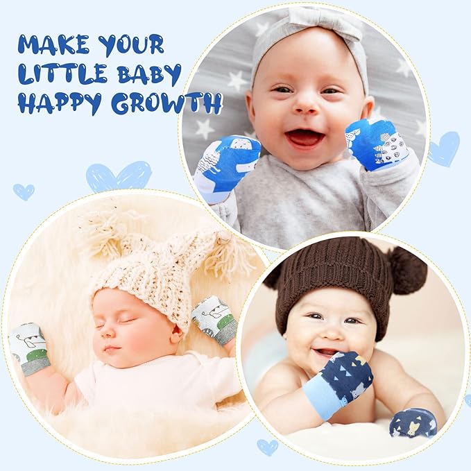 6 Pairs Newborn Baby Mittens No Scratch Gloves Infant Toddler Anti Scratch Essentials Unisex Cotton for 3-9 Months Girls Boys (Gray Series, Cool)-CubbioJoy