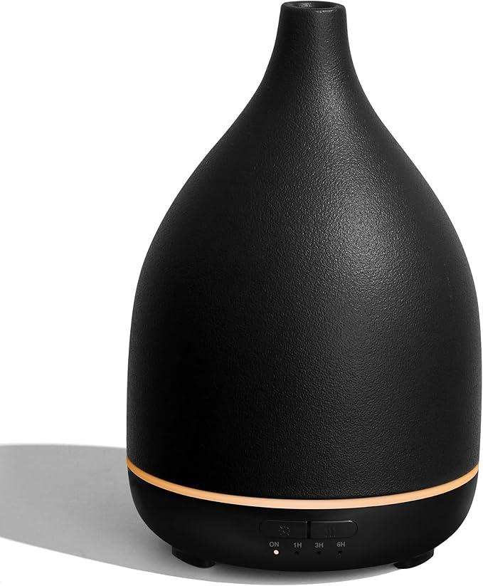 InnoGear Oil Diffuser, 300ML Ceramic Diffuser for Essential Oils Handcrafted Aromatherapy Diffuser Ultrasonic Cool Mist Humidifier with 4 Timers Waterless Auto Off for Room Office, Black-CubbioJoy