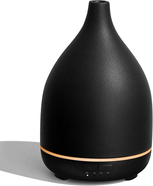 InnoGear Oil Diffuser, 300ML Ceramic Diffuser for Essential Oils Handcrafted Aromatherapy Diffuser Ultrasonic Cool Mist Humidifier with 4 Timers Waterless Auto Off for Room Office, Black-CubbioJoy