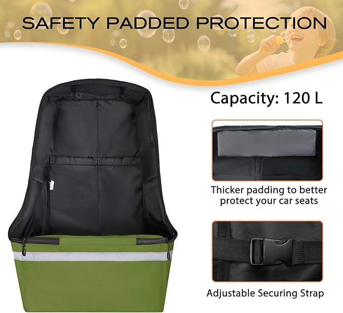 Car Seat Travel Bag for Airplane,Infant Seat Travel Bag with Shoulder Strap,Padded Car Seats Backpack with Reflective Stripes,Large Carseat Carrier Bag Travel Car Seat Cover,Green-CubbioJoy