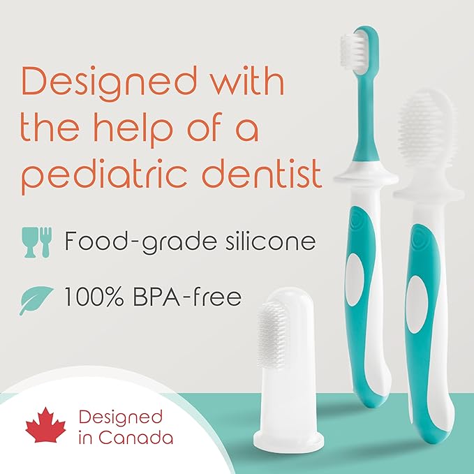 Cherish Baby Care Baby Toothbrush & Toddler Toothbrush Set (0-2 Years) - BPA-Free & Safety-Tested, 2023 Award Winner, Food-Grade Silicone (Teal)-CubbioJoy