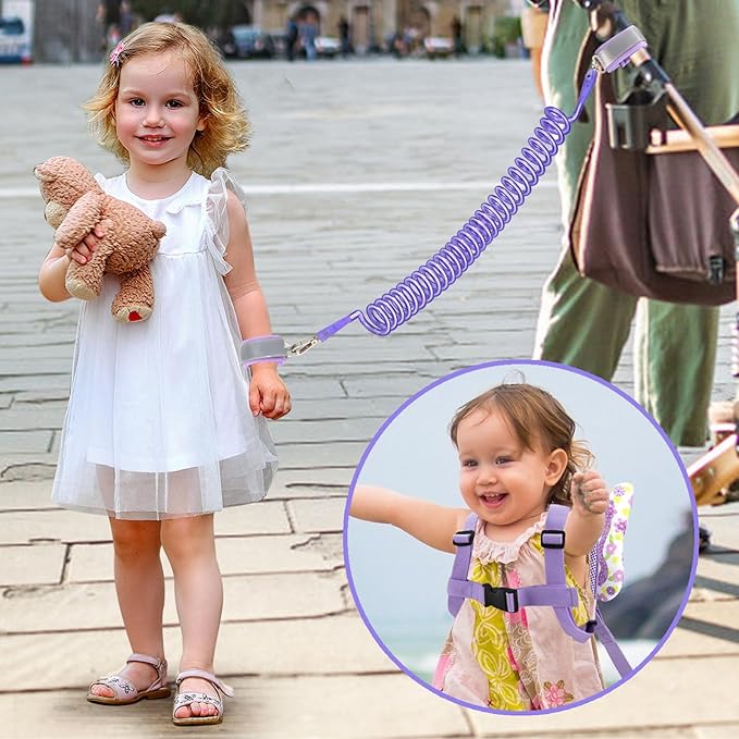 Accmor Toddler Harness Leash + Anti Lost Wrist Link, Cute Butterfly Kids Leash Wristband Assistant, Adorable Child Walking Harness Strap Adjustable Belt Protector for Baby Girls to Outdoor Travel-CubbioJoy