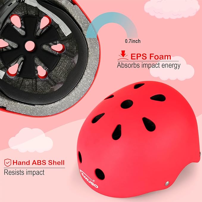 KAMUGO Kids Bike Helmet, Toddler Helmet for Ages 2-8 Boys Girls with Sports Protective Gear Set Knee Elbow Wrist Pads for Skateboard Cycling Scooter Rollerblading-CubbioJoy