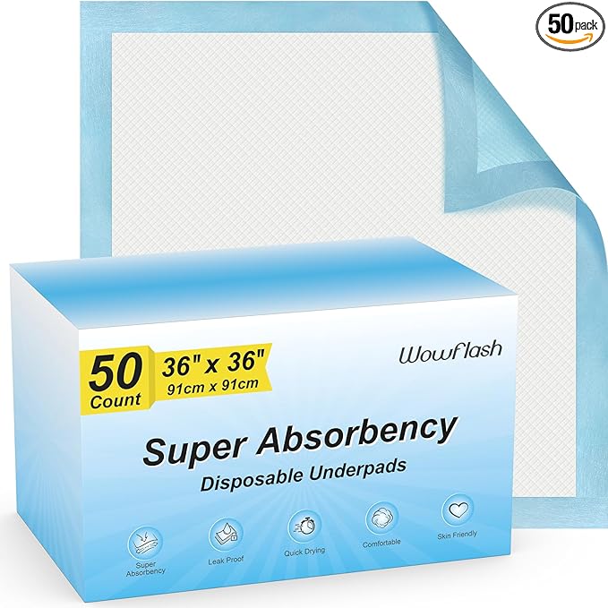 50 Count 36" x 36" Super Absorbency Disposable Underpads - Leakproof Quick Drying Pads for Baby, Puppy & Adults, Bed Pads, Incontinence & Dog Pee-CubbioJoy