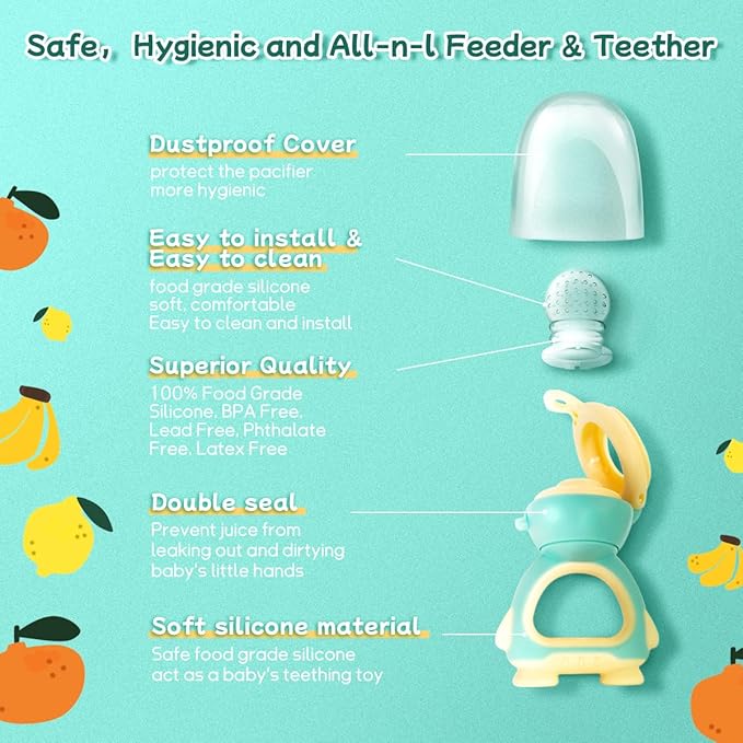 Baby Fruit Food Feeder - Silicone Nibble Tray Combo - Breastmilk Popsicle Mold for Cooling Relief, BPA Free Mesh Feeder for Infant Self Feeding (Robot Green + Pineapple)-CubbioJoy