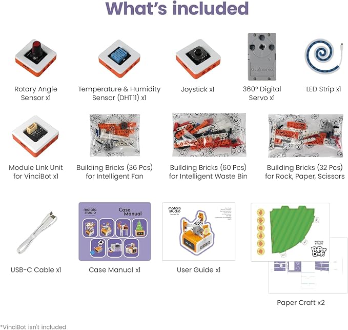 Inventor Kit for VinciBot Coding Robot, Electronic STEM Kit with programmable Module to Learn Programmable Electronic Projects for School Classroom Kids Ages 8+-CubbioJoy