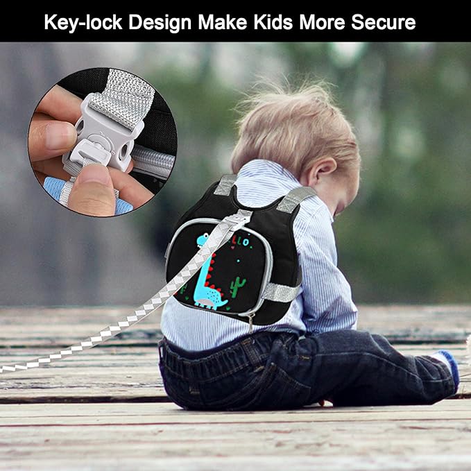 Accmor Toddler Harness Leash+ Reflective Anti Lost Wrist Link, Cute Dinosaur Kids Harness with Leash, Foldable Child Harness Baby Leash Boys Walking Wristband Assistant Belt for Outdoor Travel-CubbioJoy