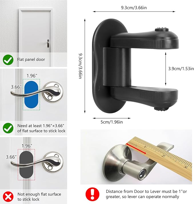 Child Proof Door Lever Lock, 4 Pack Door Locks for Kids Safety, Door Knob Child Proof, Baby Proofing, 3M Adhesive, Door Handle Child Proof, Baby Safety Locks for Toddlers (Black)-CubbioJoy