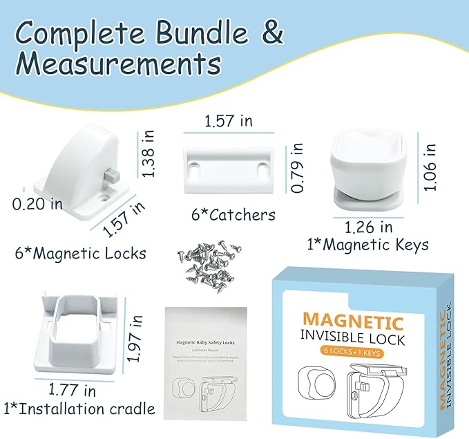 6 Pack Magnetic Cabinet Locks Baby Safety Child Proofing Invisible Locks No Drill Easy Installation for Cabinets Drawers Doors-CubbioJoy