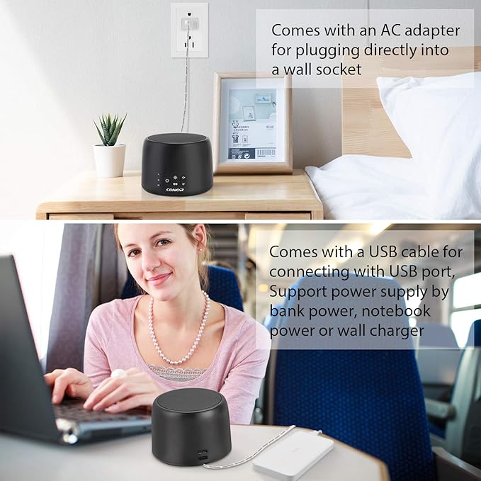 Conor White Noise Machine, Sleep Sound Machine - 24 High Fidelity Soothing Fan & White Noise Sounds, Timer & Memory Feature, Portable Office Privacy or Travel Sleep Therapy for Baby, Kids, Adults-CubbioJoy