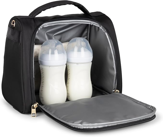 JuJuBe New Insulated Bottle Bag, Breastmilk Storage Bag for Baby Bottles, Travel Insulated Waterproof Lunch Bag or Cooler Bag for Nursing, Milk, Food, Baby Formula, Snacks, Black, Mothers Day Gift-CubbioJoy