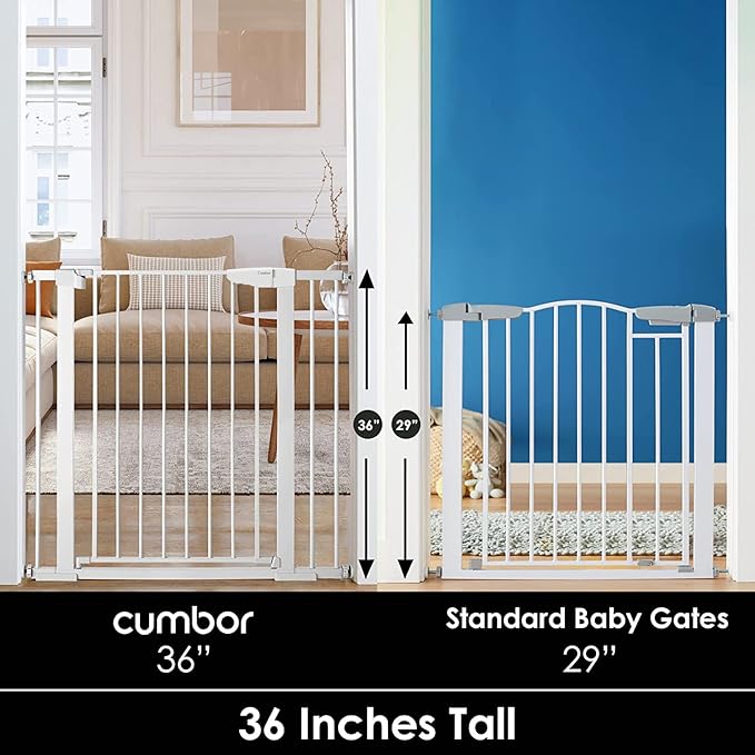 Cumbor 36" Extra Tall Baby Gate for Dogs and Kids with Wide 2-Way Door, 29.7-40.6" Width, and Auto Close Personal Safety for Babies and Pets, Fits Doorways, Stairs, and Entryways-CubbioJoy