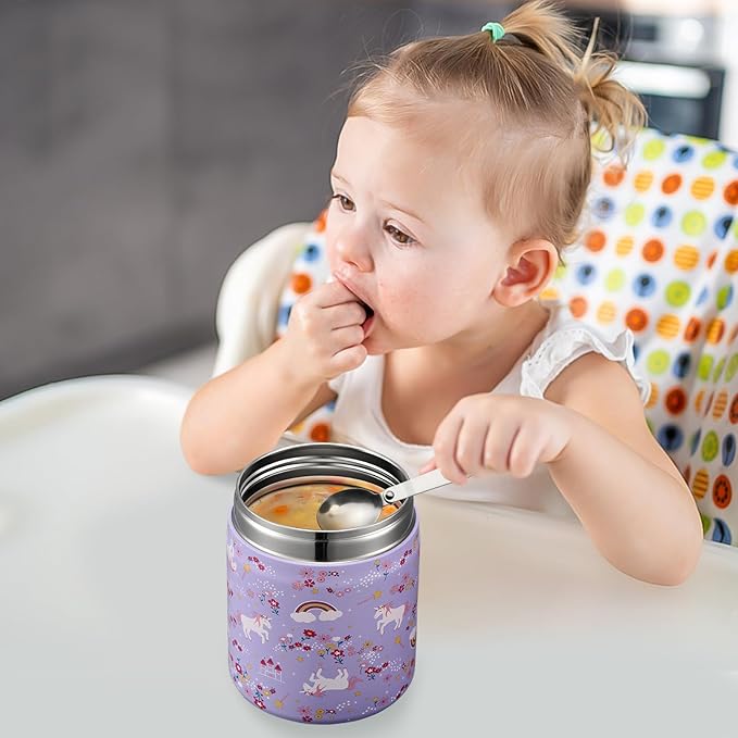 17oz Soup Thermo for Hot Food Kids Insulated Vacuum Food Jar with Stainless Steel Spoon Wide Mouth Thermo Leakproof Lunch Food Container Kids Hot Lunch Box (Purple-Horse)-CubbioJoy