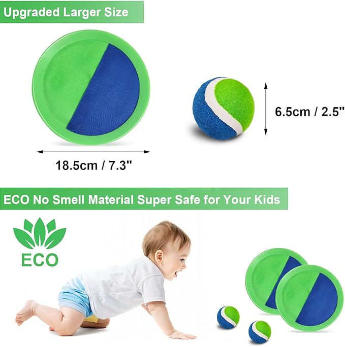 Jalunth Ball Catch Set Game Toss Paddle - Beach Toys Back Yard Outdoor Games Pool Lawn Backyard Throw Catch Sticky Set Age 3 4 5 6 7 8 9 10 11 12 Years Old Boys Girls Kids Adults Family Easter Gifts-CubbioJoy