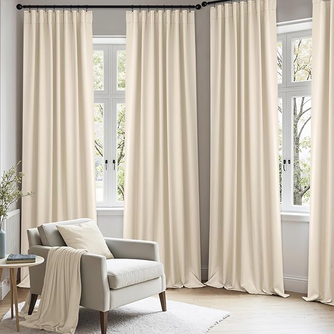 ANRODUO Back Tab Blackout Curtains for Bedroom Living Room, Rod Pocket Pinch Pleated Thermal Insulated Room Darkening Curtains 72 Inches Long 2 Panels, Cream Beige, 42 x 72 Inch-CubbioJoy