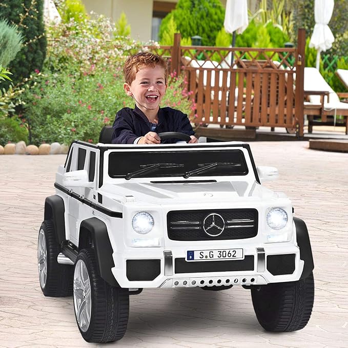 Costzon Ride on Car, Licensed Mercedes-Benz Maybach, 12V Battery Powered Vehicle Toy w/ 2 Motors, Remote Control, 3 Speeds, Lights, Horn, Music, Aux, Storage, Truck, Electric Car for Kids (White)-CubbioJoy