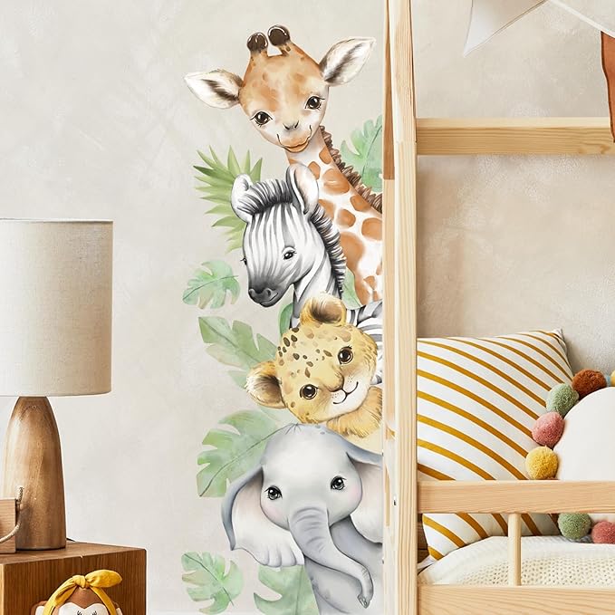 44.88x 15.75 Inch Watercolor Animal Wall Decals Jungle Animal Wall Stickers Tiger Elephant Giraffe Removable Peel and Stick Wall Decals for Nursery Playroom Bedroom Classroom Kindergarten Wall Decor-CubbioJoy